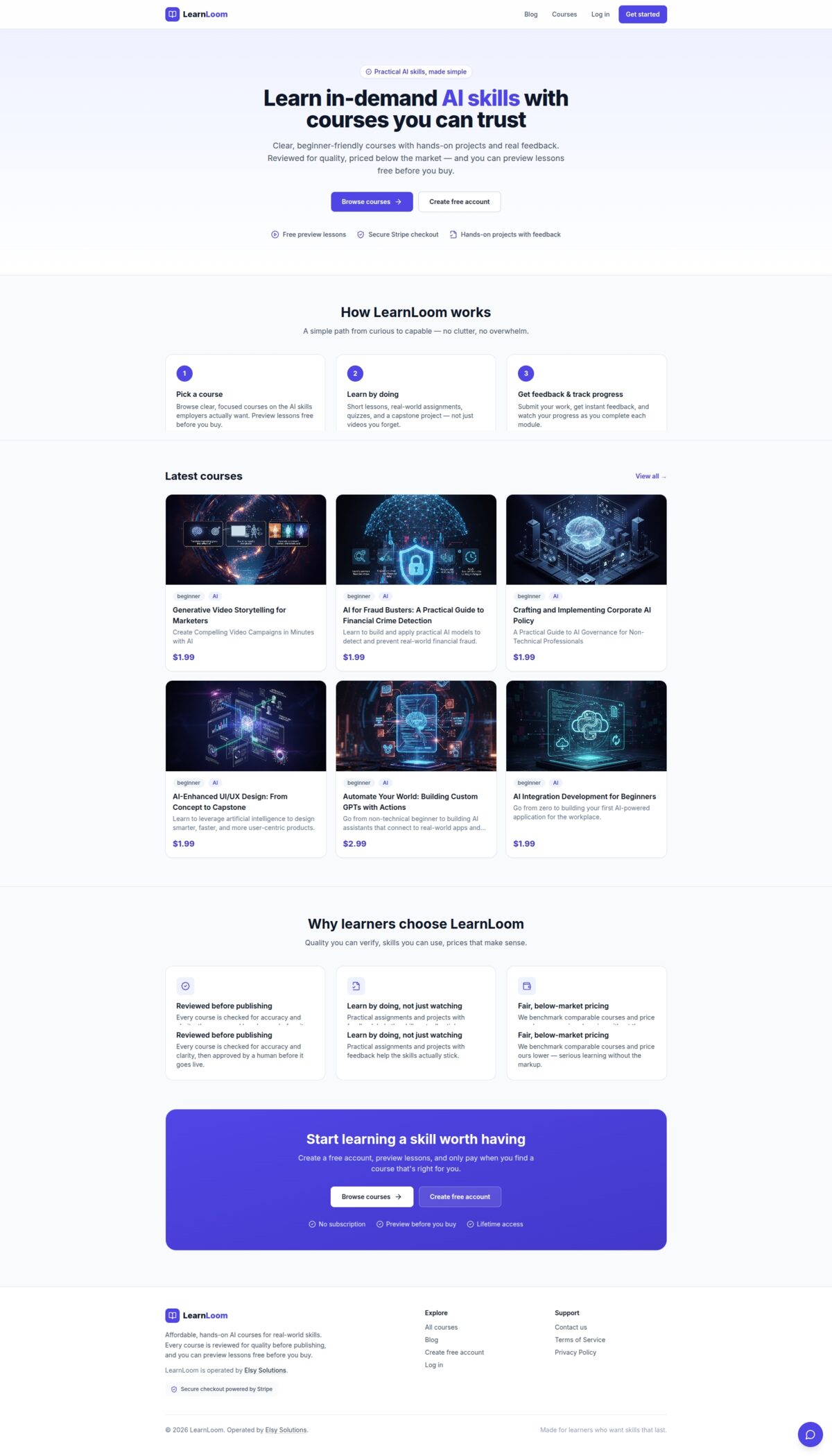 LearnLoom homepage screenshot