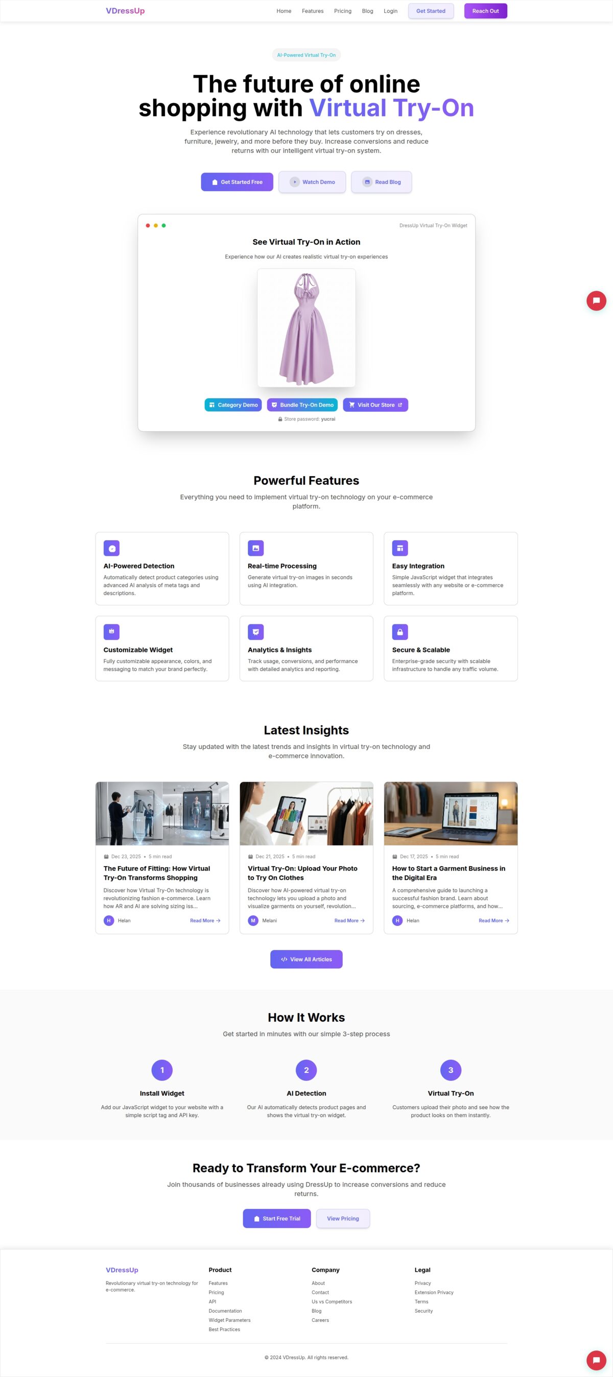 VDressUp homepage screenshot